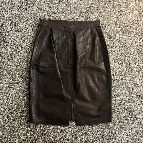 Vintage 80s NWT textured brown leather Skirt - Picture 4 of 4